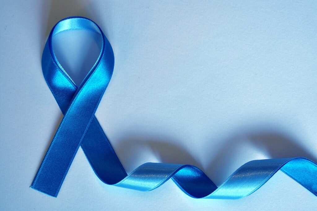 Blue ribbon representing prostrate cancer