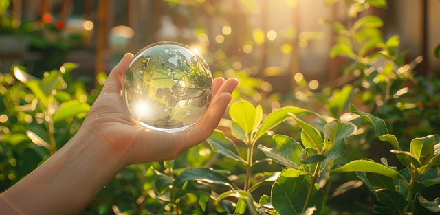 hand holding a globe looking like a marble