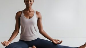 woman sitting and stretching mindfully
